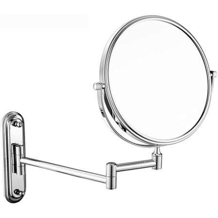 Väggmonterad Sminkspegel Elegant Badrum Silver 6 Tum Sminkspegel Vikbar Teleskopisk 5X Förstoring Kreativ Skönhetsspegel