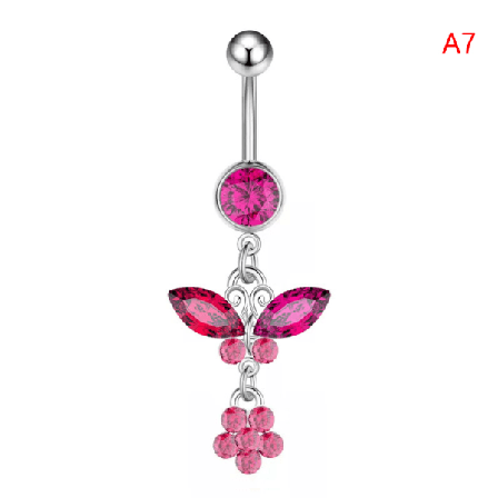 Zirkon Dangle Navelringar Hjärta Fjäril Navel Ring Paj