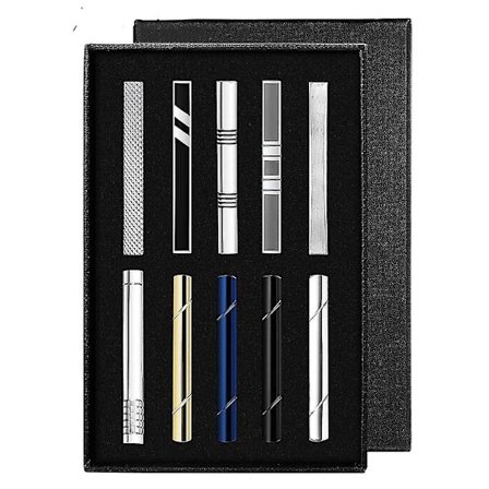 10 st slips för män, svart guld blå grå silver slipsnål set med låda