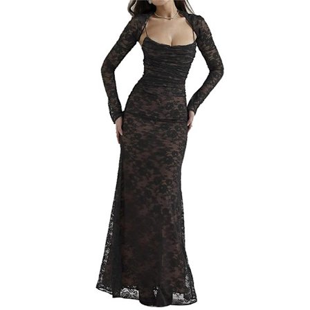 2-delt Korset Kappe Blomsterblomst Blød Mesh Sexy Aftenkjole