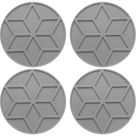 Glasbrik - Rund - 10 cm - Silikone Glasbrik - Varmebestandig Glasbrik - Til Kogegrej og Varm Mad - Mørkegrå - 4 Stykker