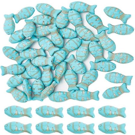 1 Eske 50 stk. Turkise Perler Fiskestein Perle Turkis Steinperler Sommerhav Fisk Perle Helbredende Energi Edelsten Turkis Løse Perler for 