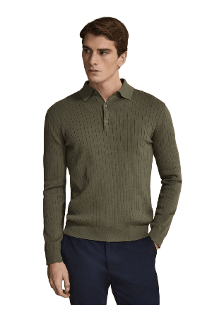John Henric Cotton Rib Knitted Ls Polo Sweater (filippo) Tröjor Herr Grön S