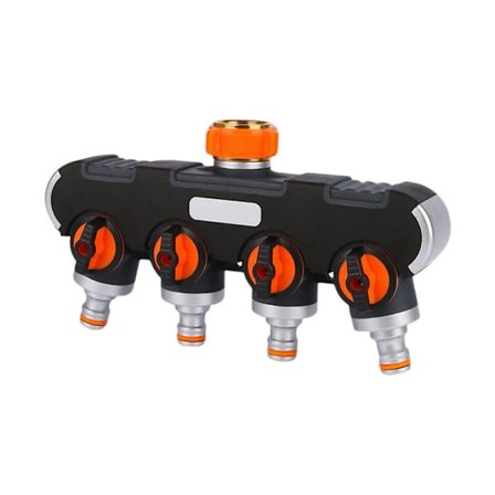 4-vägs fördelare: 3/4" och 1/2" vattenfördelare med kranadapter till trädgårdsbevattningstimer & trädgårdsslang
