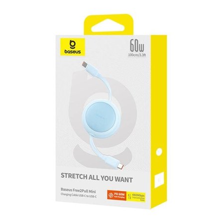 Baseus Free2Pull Mini USB-C til USB-C 60W USB-kabel, 1 m (blå)