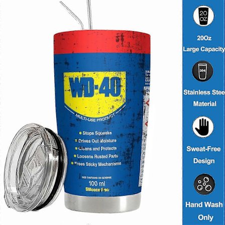 20 unssin WD40 ruostumattomasta teräksestä valmistettu tyhjiökuppi, kaksoisseinäeristetty STP-moottoriöljynsuodatinpainatus pillillä ja kannella, 