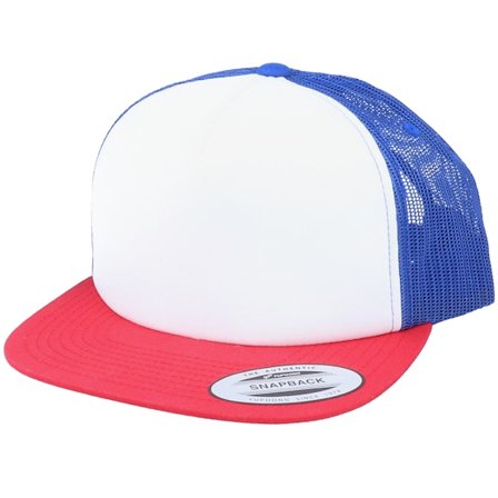 Yupoong - White trucker Caps - Foam Blank Flat White/Royal/Red Trucker @ Hatstore