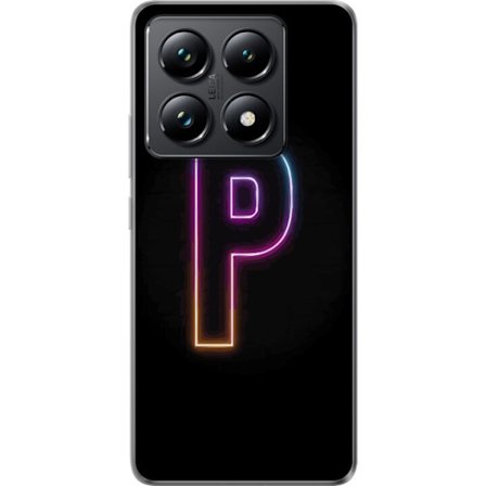 Kompatibel Mobilcover til Xiaomi Xiaomi 14T Minimalistisk neonbogstav P i farvegradient og lyseffekt mod sort baggrund i digital neonstil