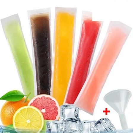 100 stykker Engangs Is Pop Mug Taske Stor Frys Popsicle Forseglede poser DIY Juice Yogurt Smoothie Taske Med tragt