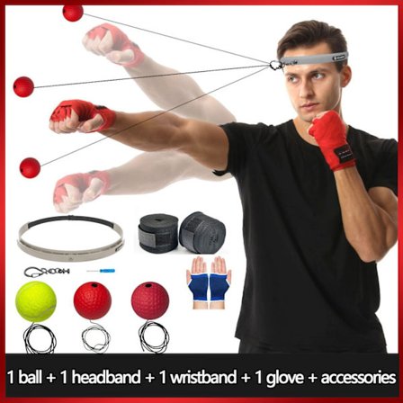 Bokserefleksball Pannebåndsett - Bærbar Slagkraft og Reflekser - Treningsball og Pannebånd - For Hjemmegymnastikkentusiaster Rød hard ball