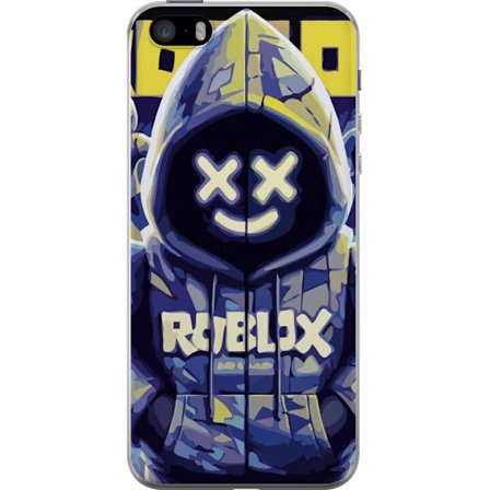 Kompatibelt Mobildeksel til Apple Apple iPhone 5s Blågul Roblox hettegenserfigur med minimalistisk neonstil og masket ansikt, moderne spillillustrasj