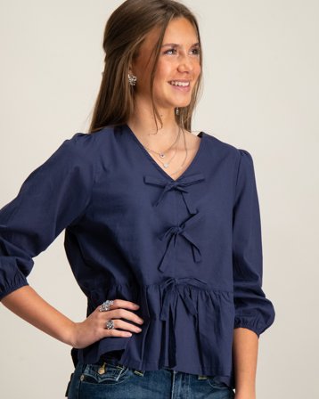 RYVLS Bow L/S Blouse Blå Toppe/Bluser Pige - Kids Brand Store