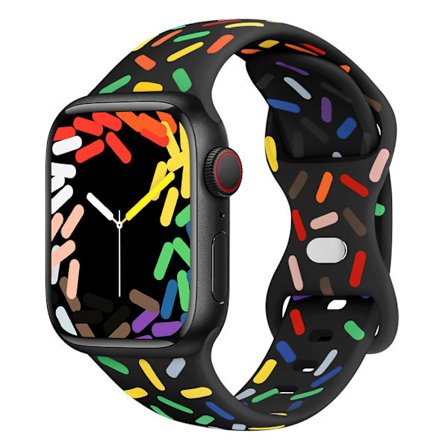Passar Apple Watch armband 38/40/41mm nytt regnbågsfärgat Sport Band silikon fjärilspänne Svarta prickar