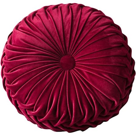 Rund Sammets Prydnadskudde, Handgjord Plisserad Kudde, Golvkudde för Soffa, för Hem Soffa Stol Säng Bil Dekor (Röd)