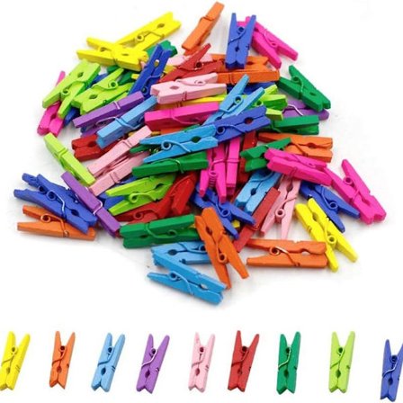 100 stk. mini tøjepinde, træklemmer, farvede tøjepinde, mini