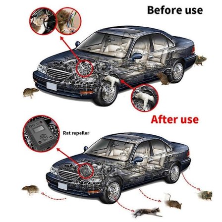 Ultraljudsmedel mot gnagare för bilar, medel under motorhuven, batteridriven, med stroboskopljus, håll gnagare borta från bilen