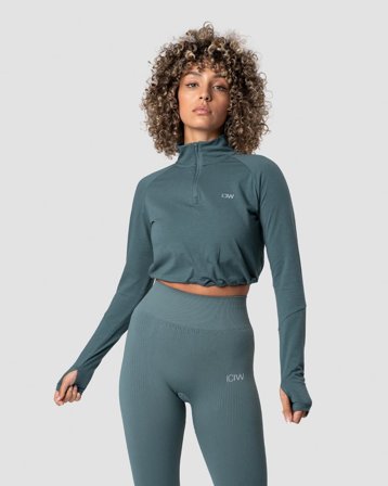 ICANIWILL - Define Cropped 1/4 Zip Adjustable Jungle Green - Dames - sportkleding van ICIW