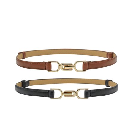 2 stk. Skinny læderbælter til kvinder, justerbare tynde taljebælter med guldspænde, moderigtige slanke bælter til kjoler, jeans og bukser