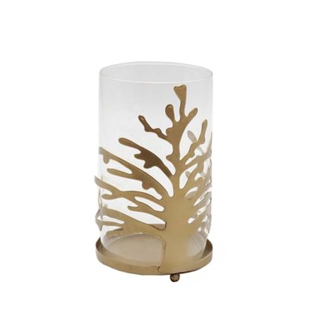 Fyrfadsstage, 16 cm guldmetal og glas