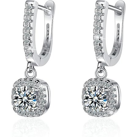 925 Sterling Silver Högörhängen för Kvinnor 18K Vitguld med Glimmande Element Kristall för Kvinnor