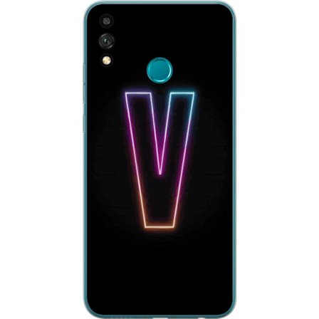 Yhteensopiva Puhelinkuori Honor Honor 9X Lite Neonkirjain V värikoodattu valossa mustaa taustaa vasten, minimalistinen muotoilu selkeällä hehkulla
