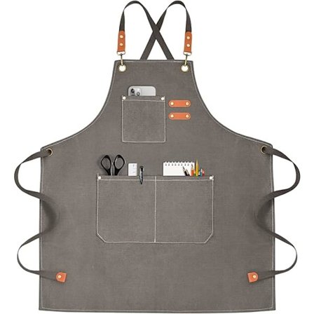 Kokkeforklæde Canvasforklæde til Mænd og Kvinder med 3 Lommer Krydsrygbestandigt Arbejdsforklæde til Madlavning Grå