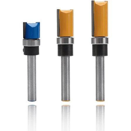 Fasfräs med 6,35 mm skaft, Fasfräsmallar, 3 storlekar