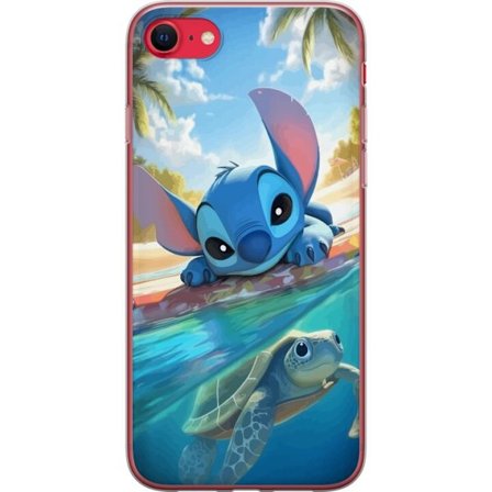Kompatibelt Mobildeksel til Apple iPhone SE (2020) Stitch med skilpadde - søt blå alien i tropisk strandmiljø fra Disney