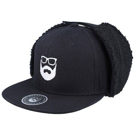 Bearded Man - Schwarz earflap Cap - Logo Black Earflap @ Hatstore