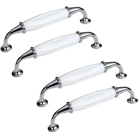 Sæt med 4 keramiske dørhåndtag, porcelænshåndtag, huldistance 128 mm