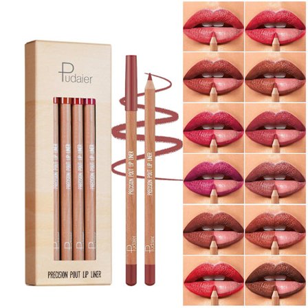 Lip Liner Set, 12 stk. Eik Brun Rosa Rød Serie Lip Liner, Glatt og Høy Pigmentert Lip Makeup Blyant