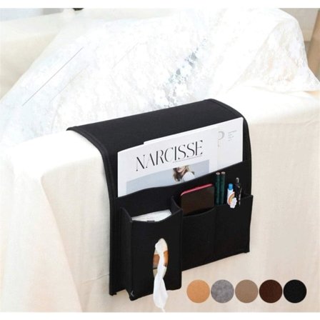 Lenestol Armlene Organizer med borrelås Hengende Seng Bag Seng Lomme Sofa Seng Organizer for Bok Telefon Briller Svart