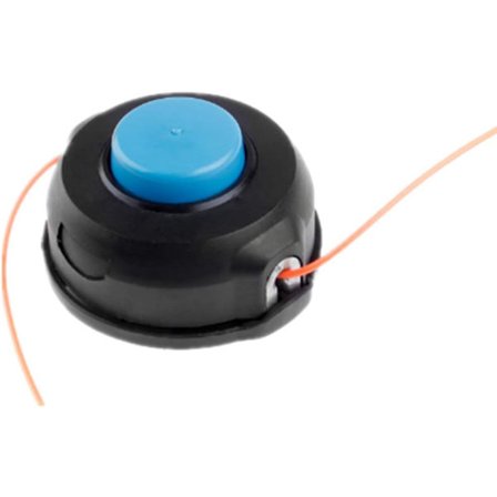 Blå og sort rund plastik T25 plæneklipperhoved med 2 orange græsreb