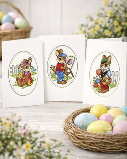 Broderikit Kort Påskharar 3-pack