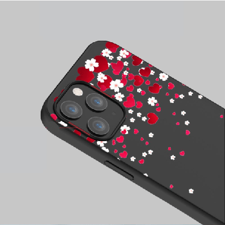 iPhone 13, Pro & Max svart skal romantiska blommor & hjärtan MultiColor one size