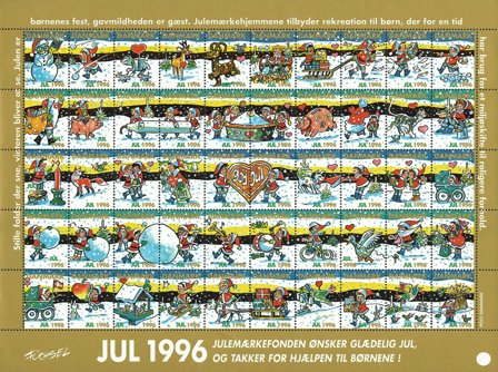 Danmark - Julemærkeark 1996 - Utakket på de vandrette marginer - Ufoldet
