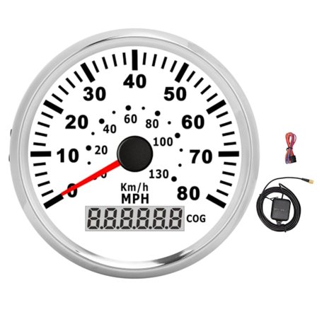 85 mm Hastighetsmätare GPS 0‐80 MPH 0‐130 km/h Cog LCD-skärm Vattentät vit urtavla Silver Ram
