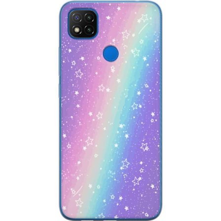 Kompatibelt Mobildeksel til Xiaomi Redmi 9C NFC Rainbow-farget pastellbakgrunn med hvite stjerner og gnistrende prikker i myk overgang