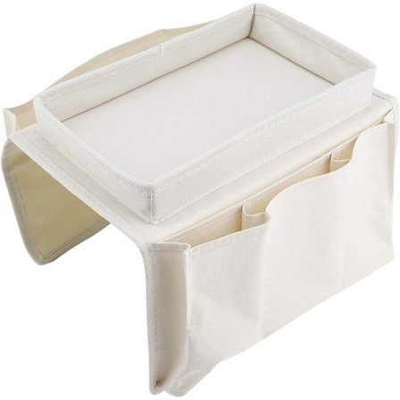 Bank Organizer - Armlæsbakke - Armlæsorganisator - Bankbord - Fleksibel - Skridsikker - 5 rum - Oxford-stof - Hvid