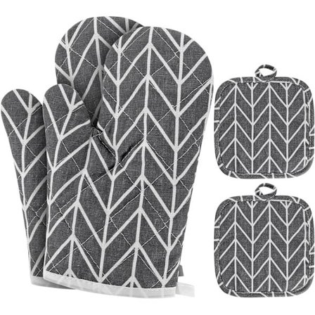 Uunikinnassarja, 4 kpl, patalappuja, uunikinnaita ja keittiökäsineitä leivontaan ja grillaamiseen, harmaa