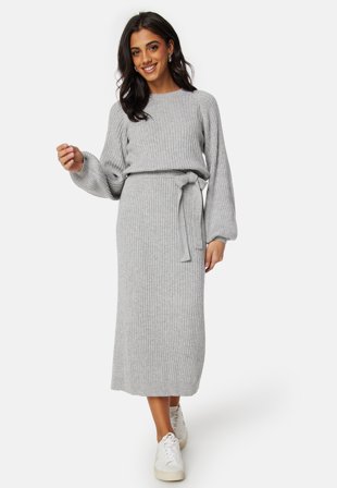 Bubbleroom - Round Neck Rib Knitted Midi Dress - Kläder