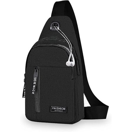 Lille rygsæk til mænd Letvægts nylon slyngrygsæk taske Anti-tyveri afslappet mænd kvinder brysttaske til vandreture cykling udendørs rejser (sort)