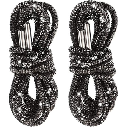 Pakke med 2 rhinestone glitter reb runde snørebånd, glitrende diamant reb stropper, bling bling skinnende runde snørebånd, 120CM