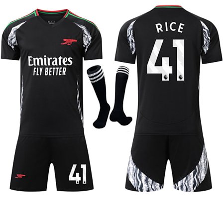 2024-2025 Arsenalin musta jalkapallopaita-setti lapsille ja aikuisille, mukana sukat No.41 RICE 26