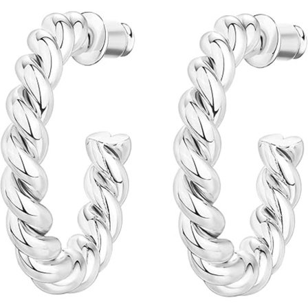 14K gullbelagte 925 sterlingsølv tvinnede tau runde kreoløreringer, hvitt gull