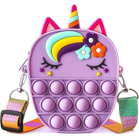 Pop Purse Fidget Axelväskor för Flickor Kvinnor, Pop Väska Härlig Enhörning Fidget Crossbody Väska Leksak Skolmaterial, Tryck Bubbla Handväskor Docka 
