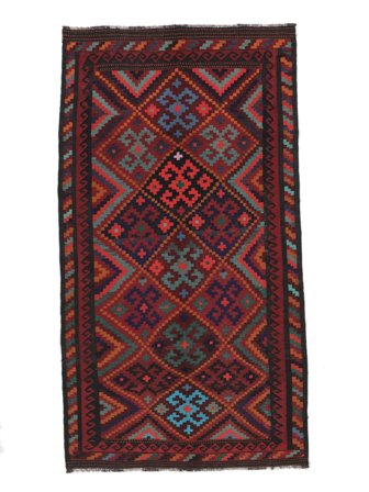 Handgewebt Afghan Vintage Kelim Teppich 148X273 Schwarz/Dunkelrot