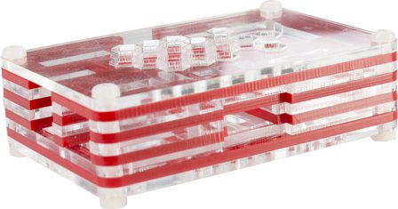 EPZI Plastkabinett for Raspberry Pi Model A/B, akryl, laserkuttet, umontert, rødt/gjennomsiktig