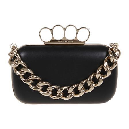 Alexander McQueen, Four Ring Clutch Zwart, Dames, Maat:ONE Size