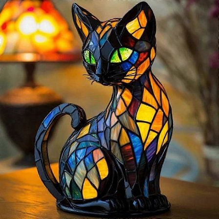 Kattlampa, Kattlampa i målat glas, Retro Katter Målat Resin Bordslampa Nattlampa, 3D Söt Djur LED Bordslampa (FMY)